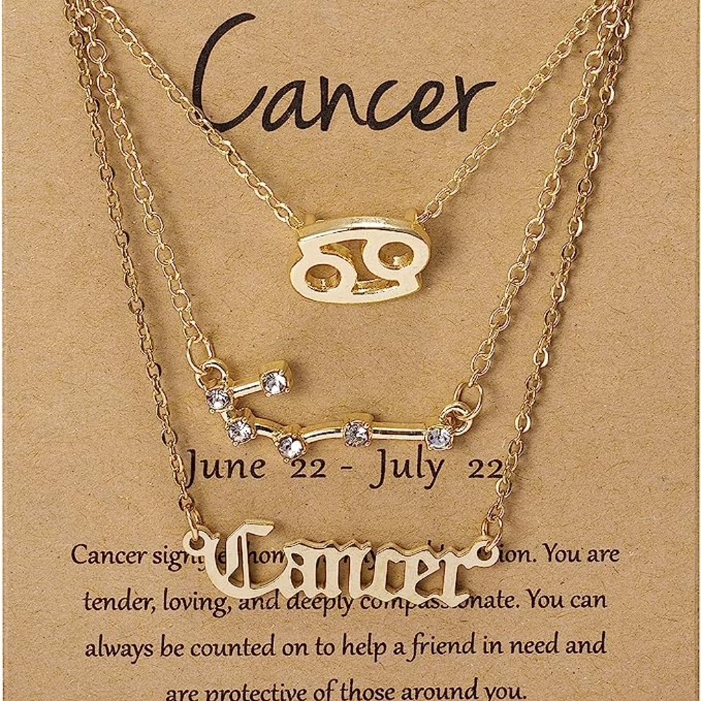 3pcs Gold Cancer Zodiac Sign Necklace